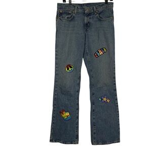 Polo Ralph Lauren 6 Blue Kelly Jeans with Colorful Hippie Boho Festival  Patches